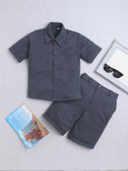 FOURFOLDS - Boys Charcoal Grey Cotton Blend Textured Co-Ord Set