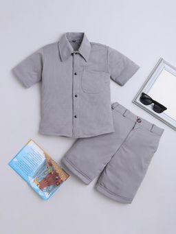FOURFOLDS - Boys Grey Cotton Blend Textured Co-Ord Set