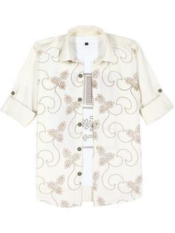 CHARCHIT - Full Sleeves Graphic Printed Casual Shirt with T-shirt-Cream