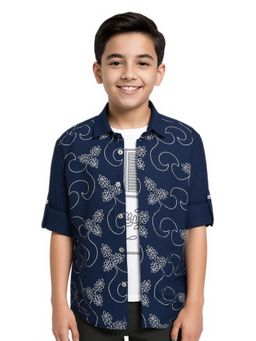 CHARCHIT - Full Sleeves Graphic Printed Casual Shirt with T-shirt-Navy Blue