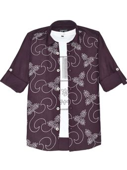 CHARCHIT - Full Sleeves Graphic Printed Casual Shirt with T-shirt-Purple