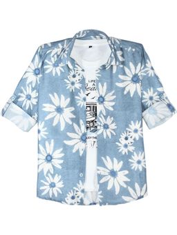 CHARCHIT - Full Sleeves Floral Printed Casual Shirt whit T-shirt-Blue