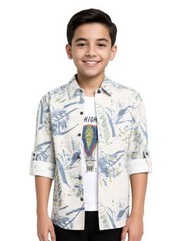 CHARCHIT - Full Sleeves Floral Printed Casual Shirt whit T-shirt-White
