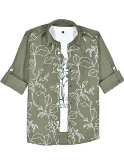 CHARCHIT - Full Sleeves Graphic Printed Casual Shirt with T-shirt-Olive