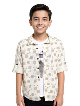 CAVIO - Print Casual Shirt with T-shirt-Cream