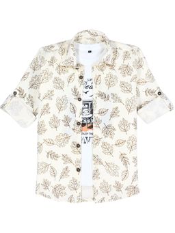 CAVIO - Floral Print Casual Shirt with T-shirt-Off White