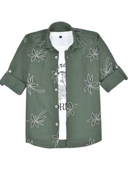CAVIO - Floral Print Casual Shirt with T-shirt-Olive