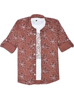 CAVIO - Floral Print Casual Shirt with T-shirt-Rust