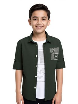 CAVIO - Full Sleeves Printed Shirt whit T-shirt-Green