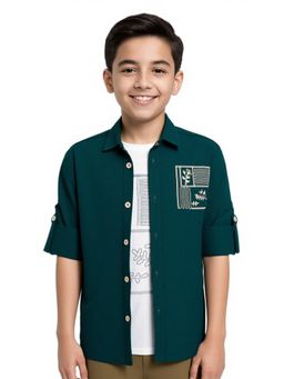 CAVIO - Full Sleeves Printed Shirt whit T-shirt-Green