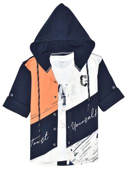 CHARCHIT - Full Sleeves Colourblock Hooded Jacket with T-shirt-Navy Blue