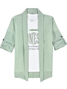CHARCHIT - Boys Printed Textured Casual Shrug and T-Shirt-Green