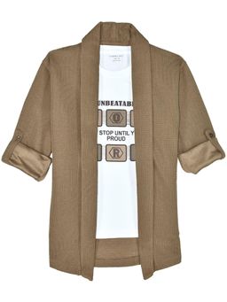 CHARCHIT - Boys Printed Textured Casual Shrug and T-Shirt-Brown