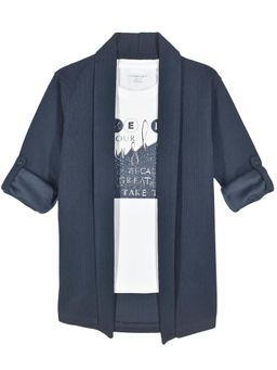 CHARCHIT - Boys Printed Textured Casual Shrug and T-Shirt-Navy Blue