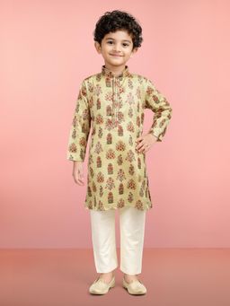 JBN Creation - Fawn Silk Blend Floral Printed Kurta with Pyjama