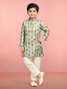 JBN Creation - Mint Green Silk Blend Floral Printed Kurta with Pyjama