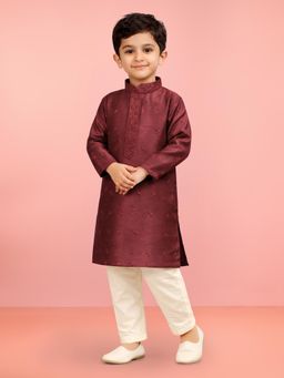 JBN Creation - Maroon Silk Blend Thread Embroidered Kurta with Pyjama