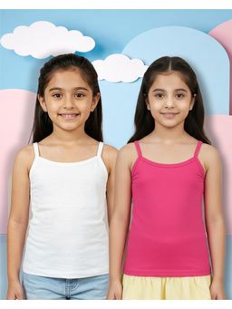 Nusyl - Girl White and Hot Pink Solid Camisoles (Pack of 2)