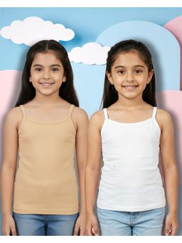 Nusyl - Girl White and Beige Solid Camisoles (Pack of 2)