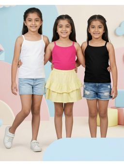 Nusyl - Girl White and Black and Hot Pink Solid Camisoles (Pack of 3)