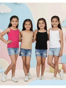 Nusyl - Girl White and Black and Beige and Hot Pink Solid Camisoles (Pack of 4)