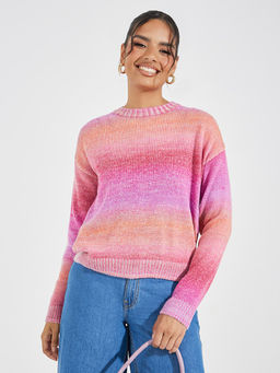 Styli - Women Multi Color Regular Length Boxy Fit Broad Striped Sweater