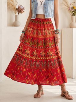 BOHOLYFE - Women Crimson Flame Boho Maxi Skirt