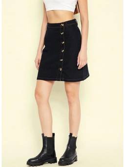 Tripursundari Fashion - Black High Waist Straight Fit Side Button Casual Western Wear Skirt