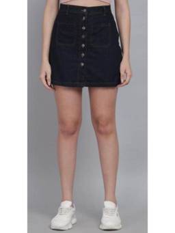 Tripursundari Fashion - Washed Black Mini Denim High Waist Straight Fit Front Buttons Skirt