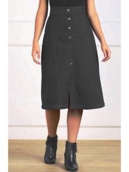 Tripursundari Fashion - Premium Washed Black High Waist Straight Fit Button Front Skirt