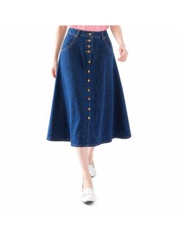 Tripursundari Fashion - Navy Blue A-Line Maxi Denim High Waist with Pockets Skirt