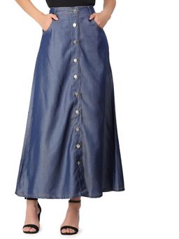 Tripursundari Fashion - Blue A-Line Maxi Lightweight Denim High Waist Trendy Skirt