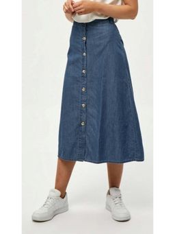 Tripursundari Fashion - Blue A-Line Maxi Lightweight Denim High Waist Elegant Skirt