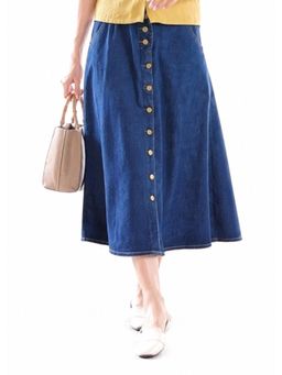 Tripursundari Fashion - Navy Blue A-Line Maxi Denim High Waist with Pockets Skirt