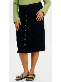 Tripursundari Fashion - Black Straight Long Denim High Waist Buttoned Everyday Wear Skirt
