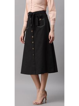 Tripursundari Fashion - Black A-Line Maxi Denim Front Pockets, High Waist Skirt