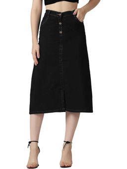 Tripursundari Fashion - Black Straight Long Denim with Pockets High Waist Everyday Wear Skirt