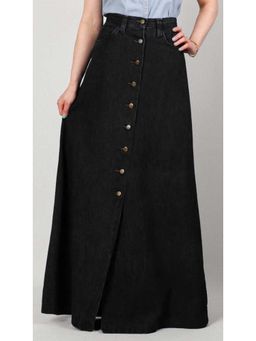 Tripursundari Fashion - Black A-Line Full-Length Denim High Waist Buttoned Skirt
