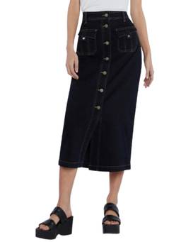 Tripursundari Fashion - Black Straight Long Denim High Waist with Front Pocket Skirt
