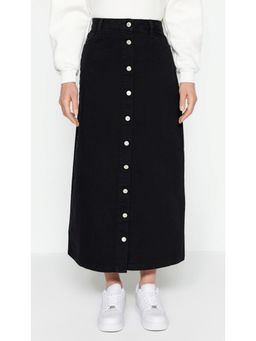 Tripursundari Fashion - Black Midi A-Line Denim High Waist Stylish Skirt
