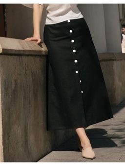 Tripursundari Fashion - Black Plain A-Line Maxi Denim High Waist Skirt