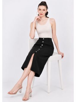 Tripursundari Fashion - Black Plain Straight Long Denim High Waist Skirt
