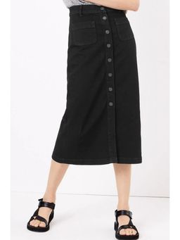 Tripursundari Fashion - Black Straight Long Denim Front Pockets High Waist Skirt
