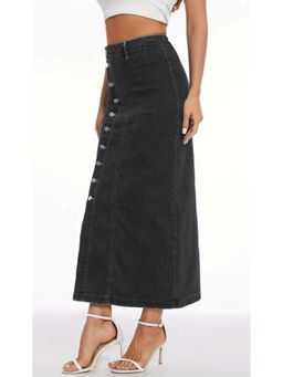Tripursundari Fashion - Washed Black Straight Maxi Denim Side Button High Waist Skirt