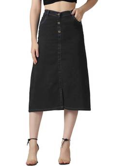 Tripursundari Fashion - Washed Black Straight Long Denim Pockets High Waist Skirt