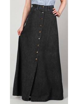 Tripursundari Fashion - Washed Black A-Line Full-Length Denim High Waist Buttoned Skirt