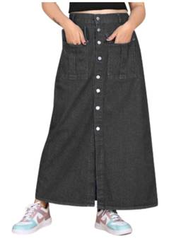 Tripursundari Fashion - Washed Black Buttoned A-Line Maxi Denim High Waist Skirt
