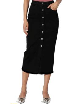Tripursundari Fashion - Straight Long Black Denim Side Pockets High Waist Skirt
