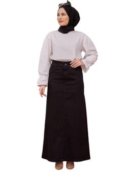 Tripursundari Fashion - Black A-Line Full-Length Maxi Denim High Waist Zip Closure Skirt