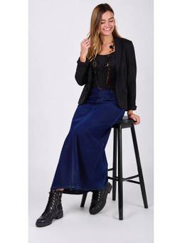 Tripursundari Fashion - A-Line Maxi Denim High Waist Zip Closure Navy Blue Skirt